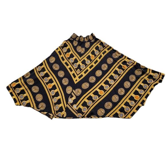 Vtg 80's Skirt Maxi Gypsy Flowy Front Slit Handkerchief Hem Greek Coin Black  XS - Picture 2 of 13